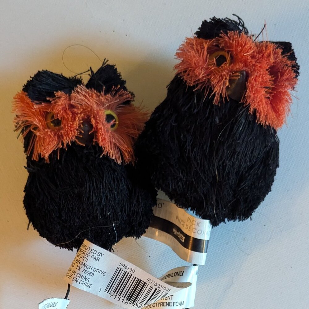 NWT 2 Spooky Black Orange Owls Halloween Decoration Floral Picks Ashland Decor